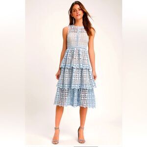 Lulus Larissa Light Blue Crochet Lace Sleeveless Midi Dress large